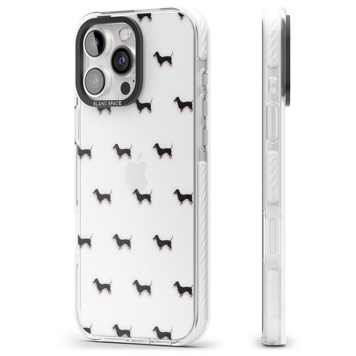 iPhone 16 Pro Max Dachshund Dog Pattern Clear Black Impact Phone Case