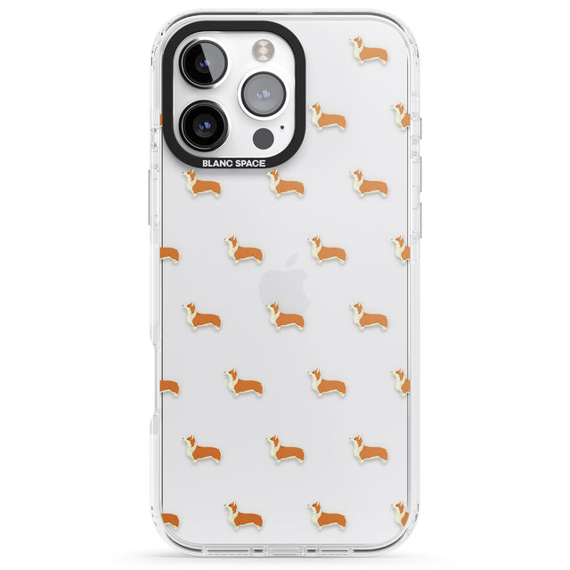 iPhone 16 Pro Max Pembroke Welsh Corgi Dog Pattern Clear Black Impact Phone Case