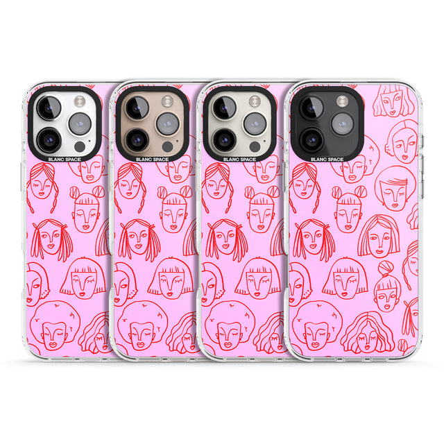 iPhone 16 Pro Max Girl Portrait Doodles in Pink & Red Black Impact Phone Case