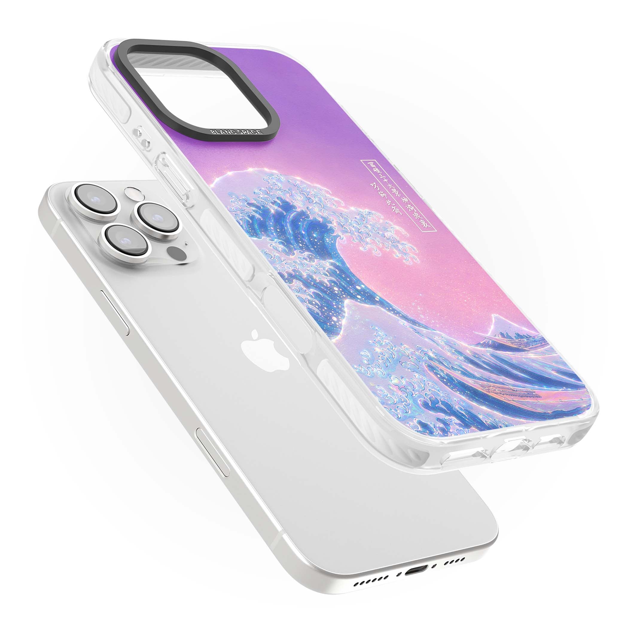 The Great Opal Wave Japanese iPhone case featuring Hokusai's great wave in iridescent pastels with lilac sky and Mou | Clear Impact case for iPhone 16 Pro, iPhone 16 Pro Max