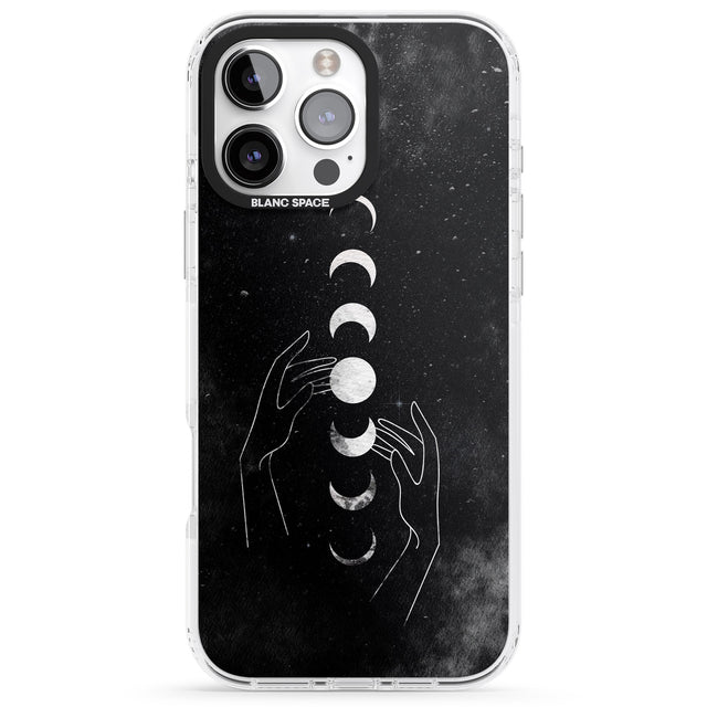 iPhone 16 Pro Max Moon Phases and Hands Black Impact Phone Case