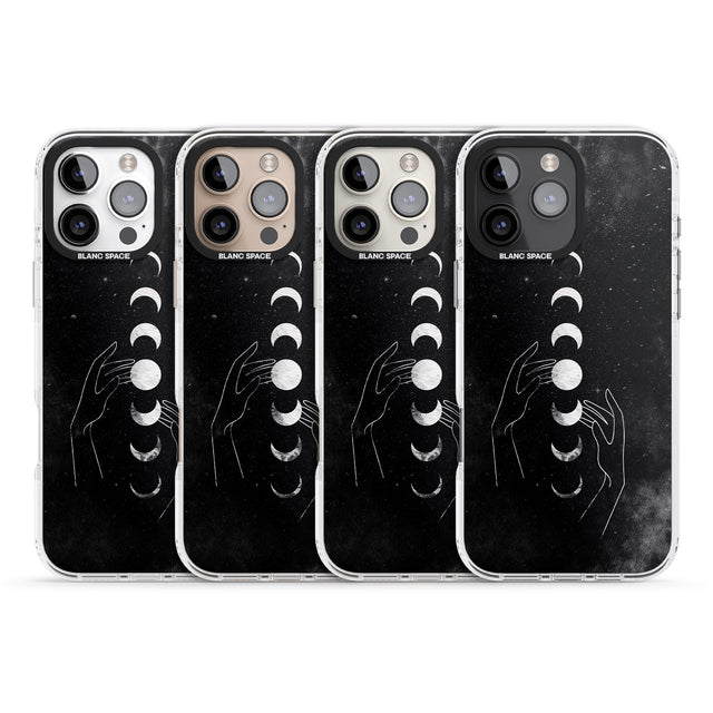 iPhone 16 Pro Max Moon Phases and Hands Black Impact Phone Case