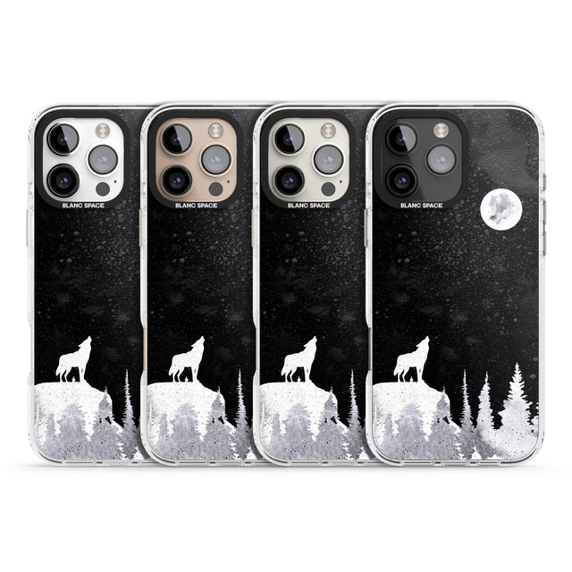 iPhone 16 Pro Max Moon Phases: Wolf & Full Moon Black Impact Phone Case