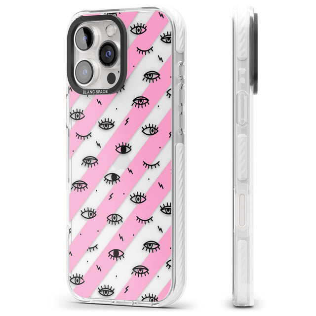 iPhone 16 Pro Max Pink Stripe Eyes Black Impact Phone Case