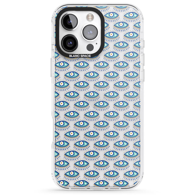 iPhone 16 Pro Max Eyes & Crosses (Clear) Psychedelic Eyes Pattern Black Impact Phone Case