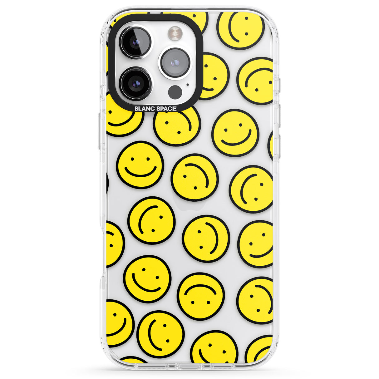 iPhone 16 Pro Max Happy Face Clear Pattern Black Impact Phone Case