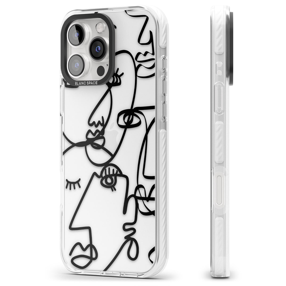 iPhone 16 Pro Max Abstract Continuous Line Faces Black on Clear Black Impact Phone Case