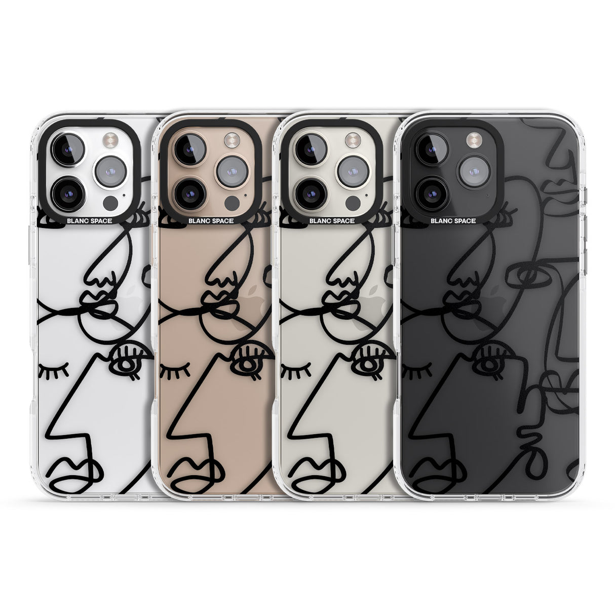 iPhone 16 Pro Max Abstract Continuous Line Faces Black on Clear Black Impact Phone Case