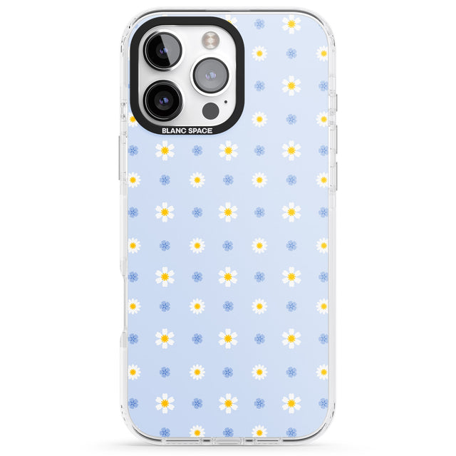 iPhone 16 Pro Max Pale Blue Daisies Black Impact Phone Case