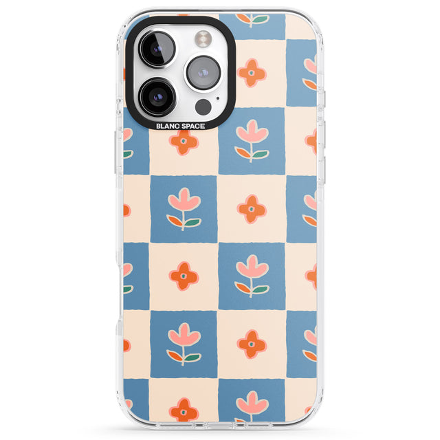 iPhone 16 Pro Max Vintage Bloom Checkered Black Impact Phone Case