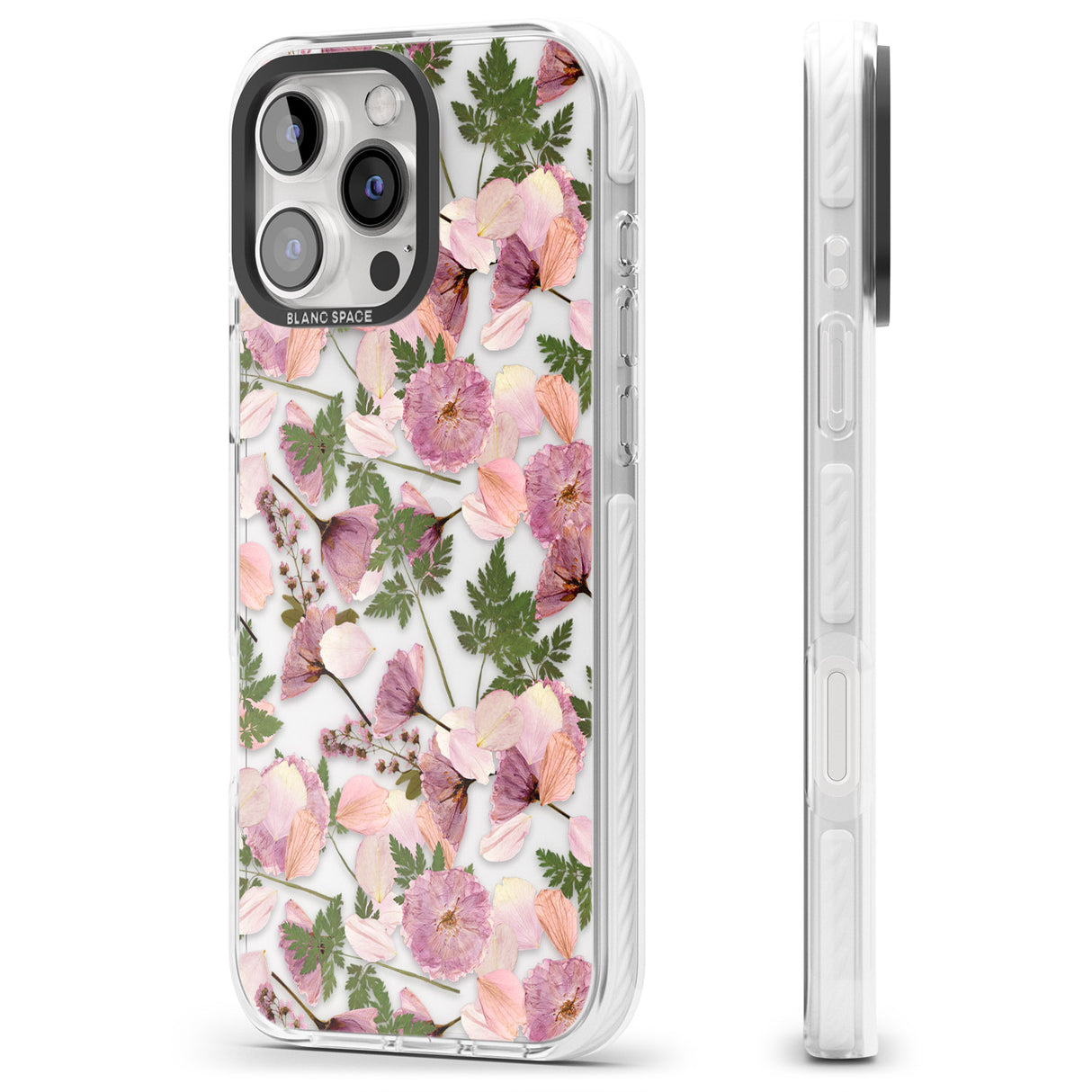 iPhone 16 Pro Max Leafy Floral Pattern Transparent Design Black Impact Phone Case