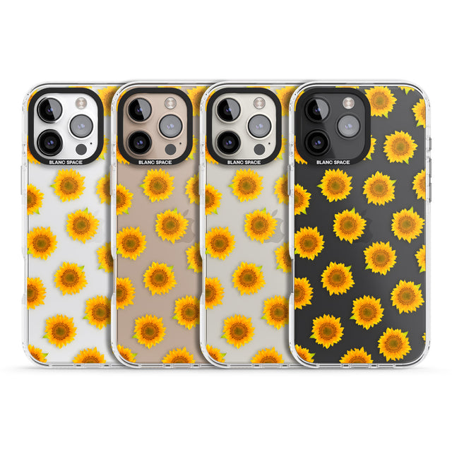 iPhone 16 Pro Max Sunflowers Transparent Pattern Black Impact Phone Case