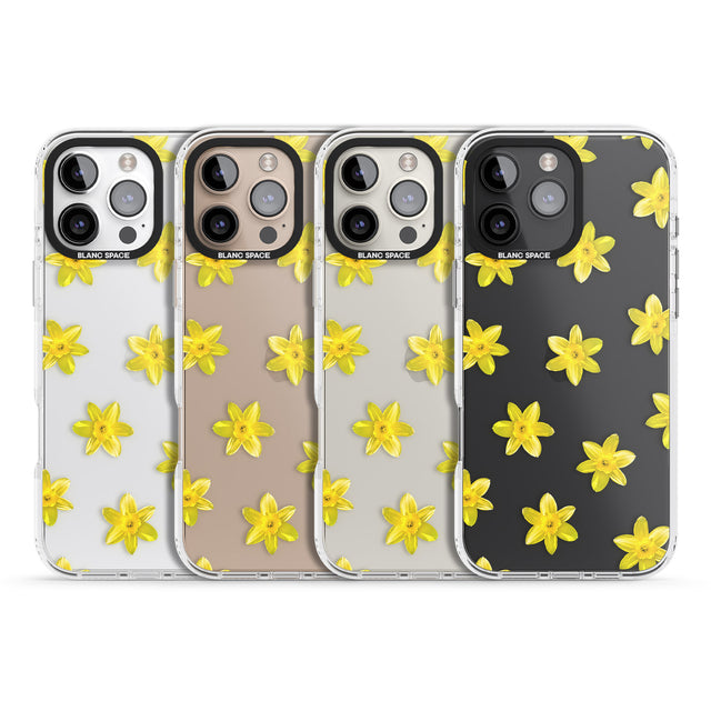 iPhone 16 Pro Max Daffodils Transparent Pattern Black Impact Phone Case