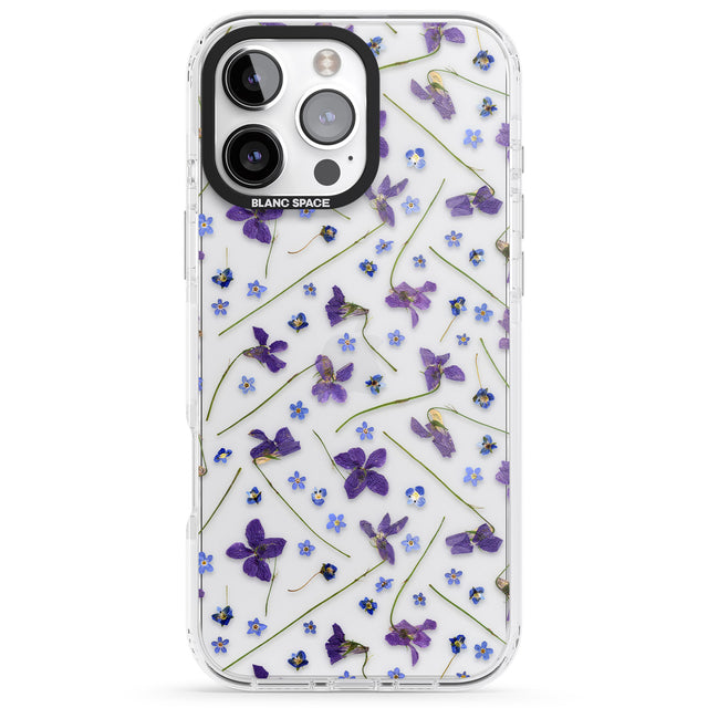 iPhone 16 Pro Max Violet & Blue Floral Pattern Design Black Impact Phone Case