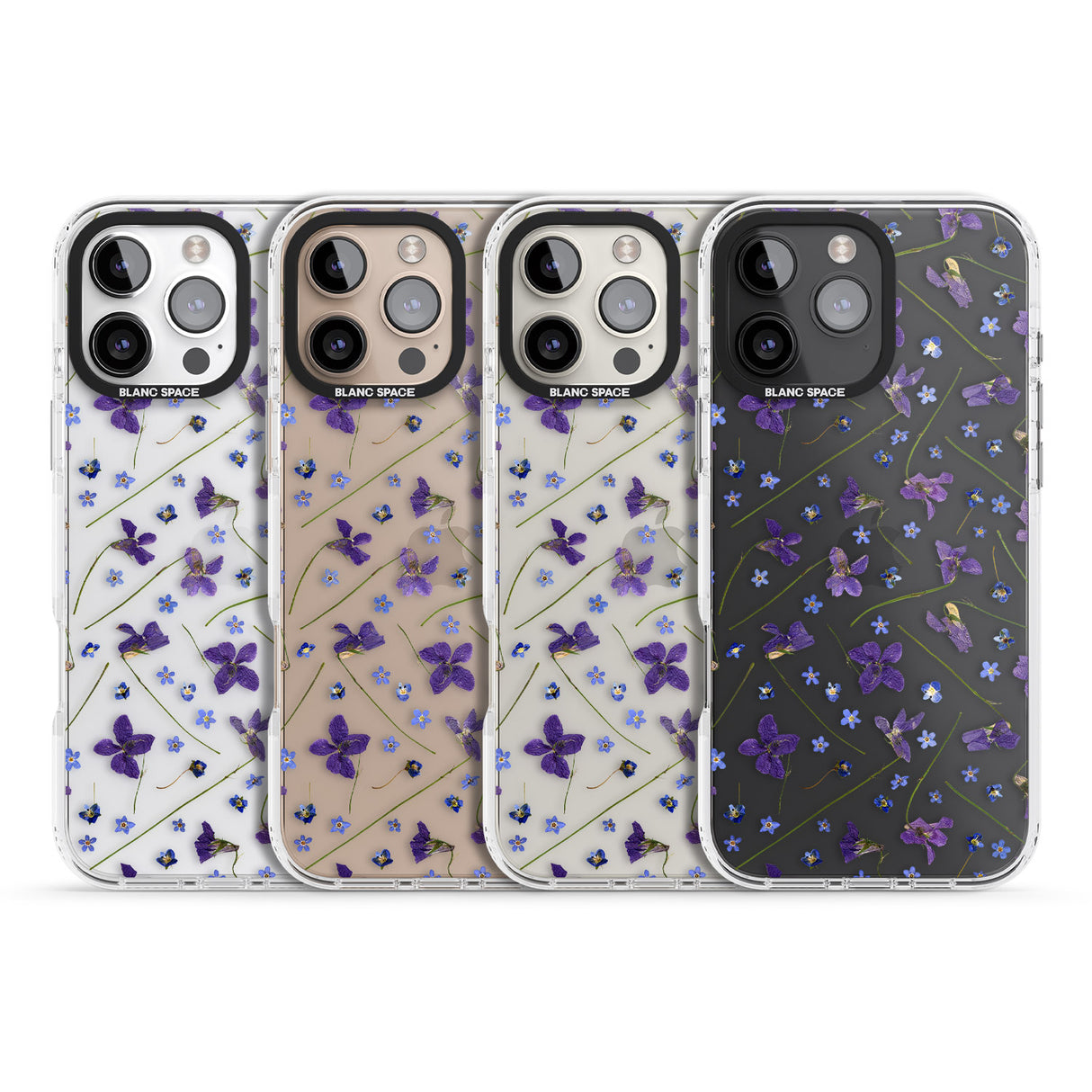 iPhone 16 Pro Max Violet & Blue Floral Pattern Design Black Impact Phone Case