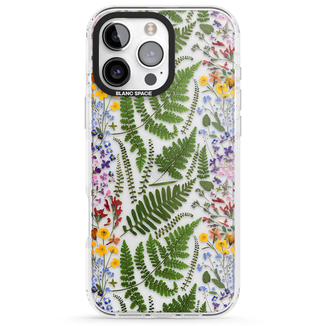 iPhone 16 Pro Max Busy Floral and Fern Design Black Impact Phone Case