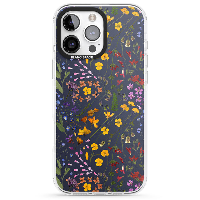 iPhone 16 Pro Max Wildflower & Leaves Cluster Design - Navy Black Impact Phone Case