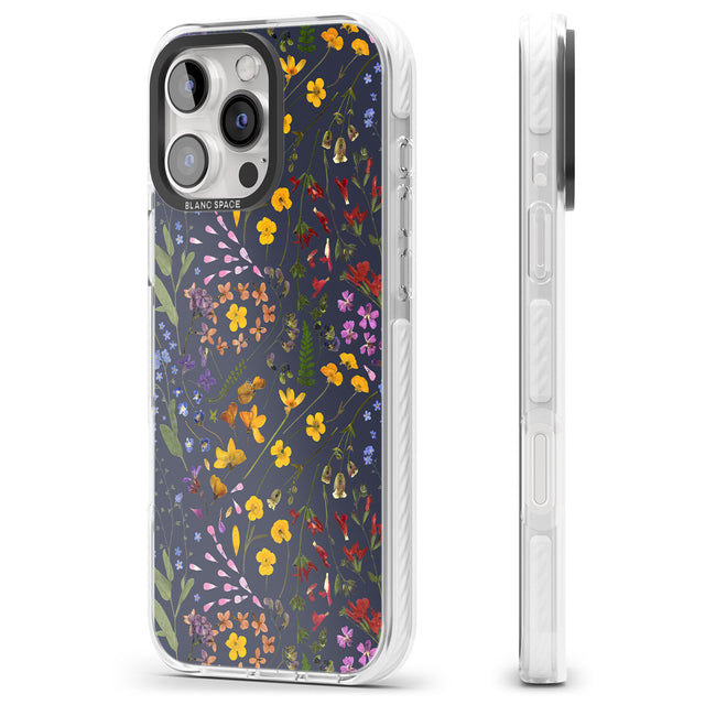 iPhone 16 Pro Max Wildflower & Leaves Cluster Design - Navy Black Impact Phone Case