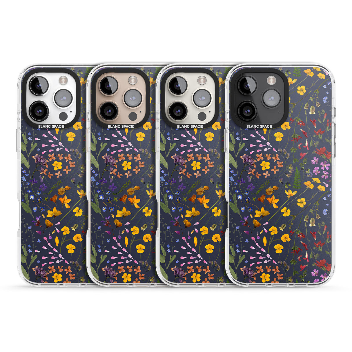 iPhone 16 Pro Max Wildflower & Leaves Cluster Design - Navy Black Impact Phone Case