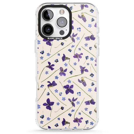 iPhone 16 Pro Max Violet Floral Pattern Design - Cream Black Impact Phone Case