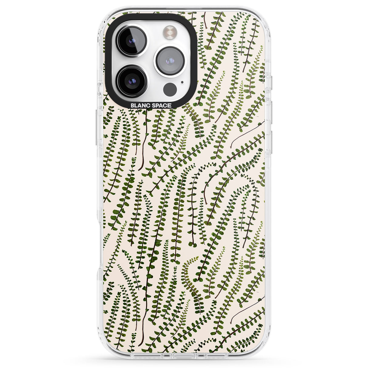 iPhone 16 Pro Max Fern Leaf Pattern Design - Cream Black Impact Phone Case