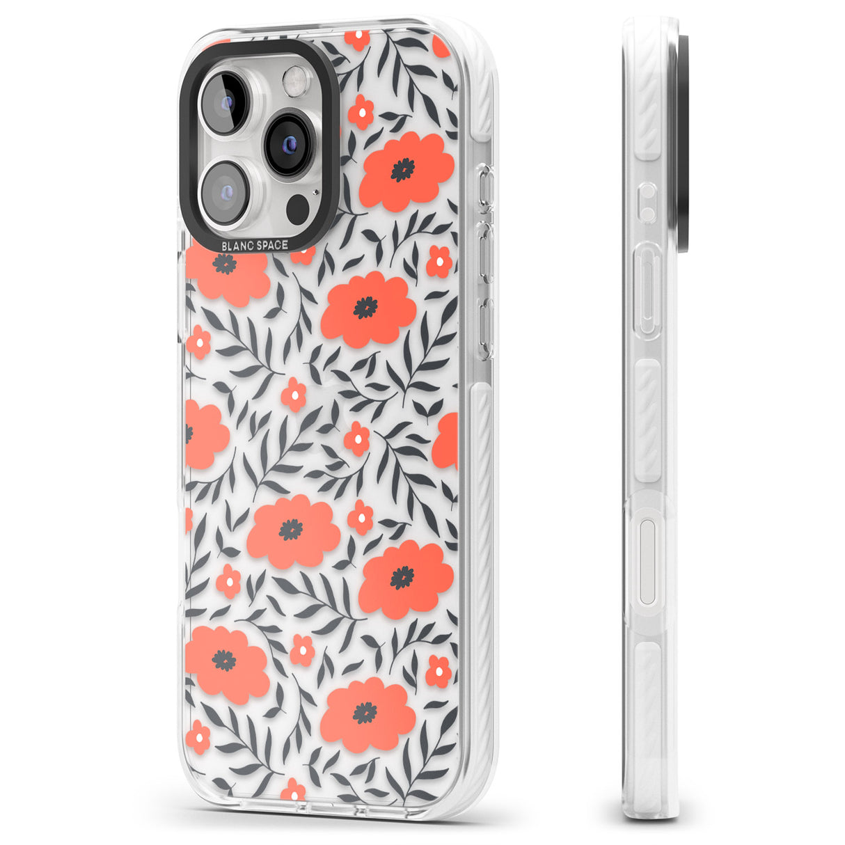 iPhone 16 Pro Max Red Poppy Transparent Floral Black Impact Phone Case