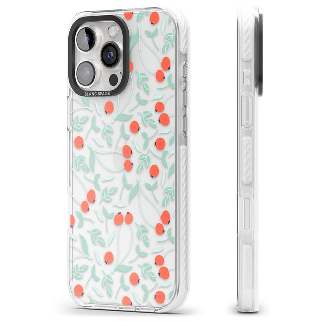 iPhone 16 Pro Max Red Berries Transparent Floral Black Impact Phone Case