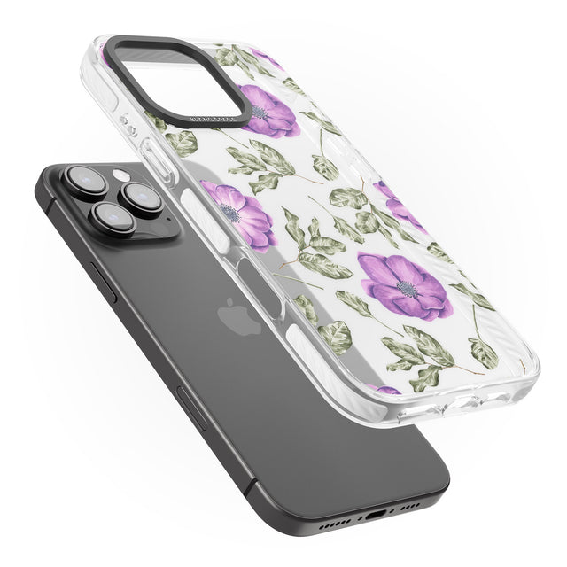 iPhone 16 Pro Max Purple Blossoms Transparent Floral Black Impact Phone Case