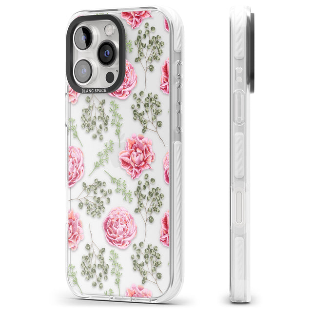 iPhone 16 Pro Max Roses & Eucalyptus Transparent Floral Black Impact Phone Case