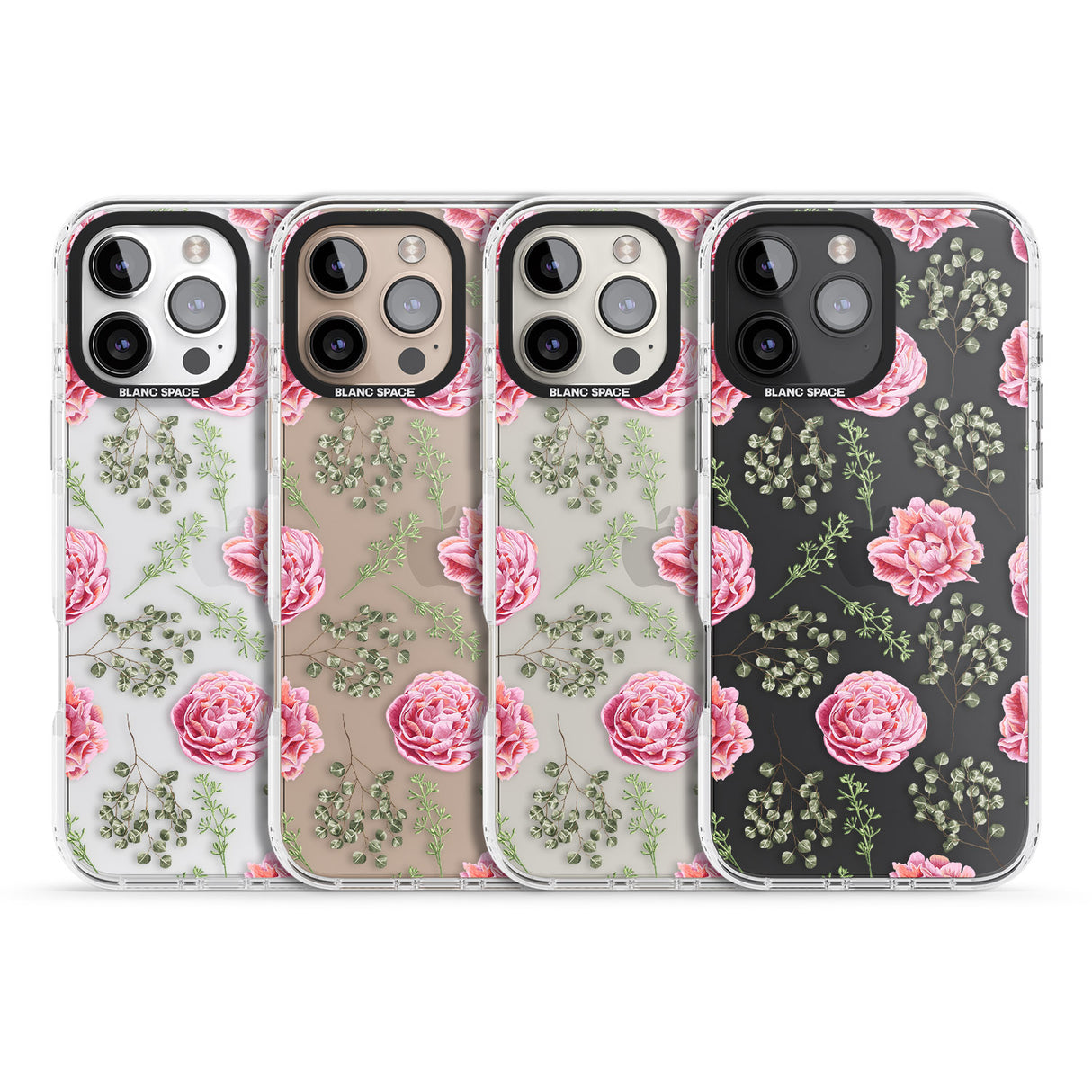 iPhone 16 Pro Max Roses & Eucalyptus Transparent Floral Black Impact Phone Case