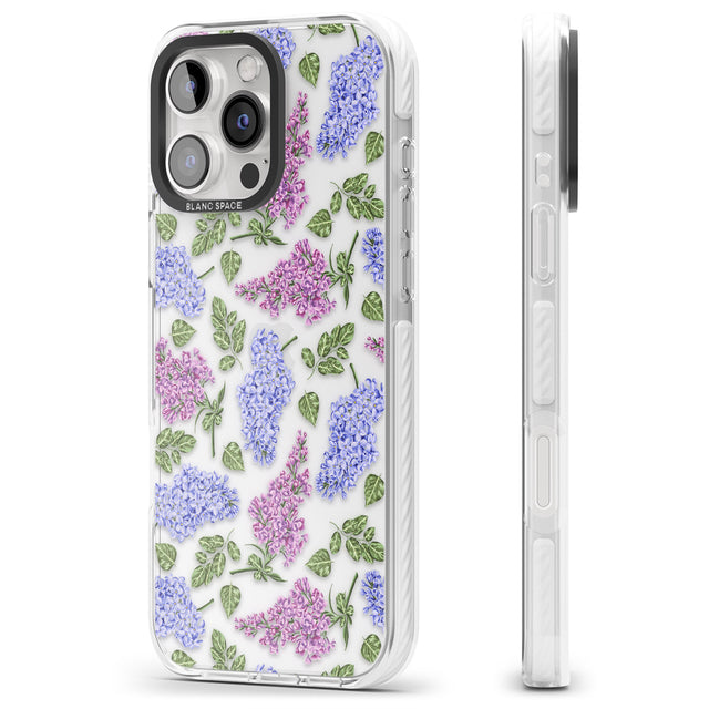 iPhone 16 Pro Max Purple Blossoms Transparent Floral Black Impact Phone Case