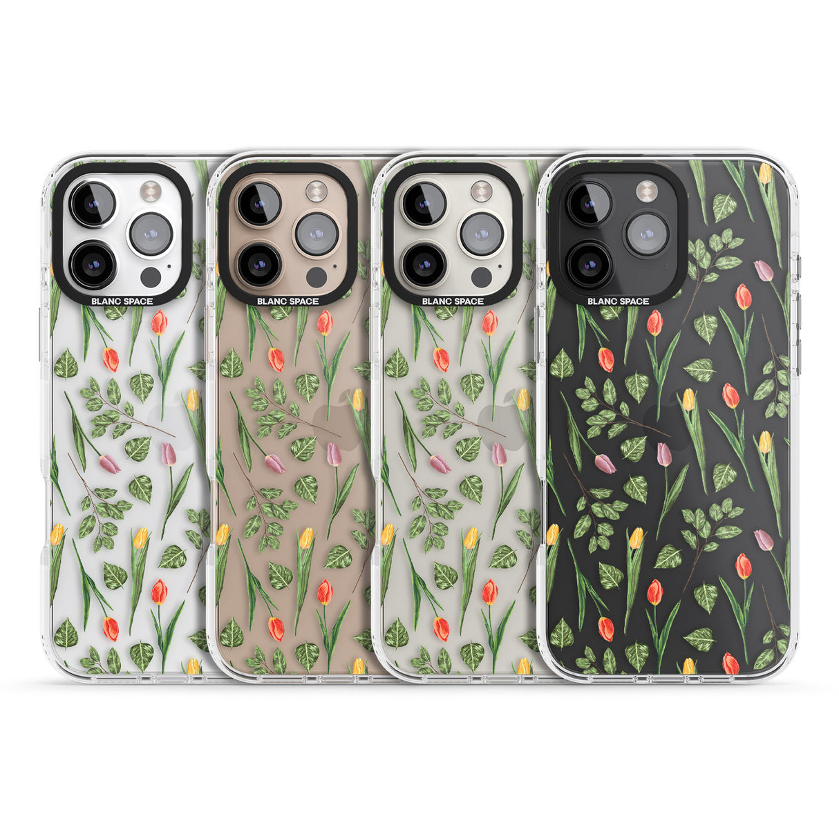 iPhone 16 Pro Max Spring Tulips Transparent Floral Black Impact Phone Case