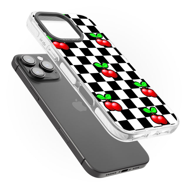 iPhone 16 Pro Max Checkered Cherry Black Impact Phone Case