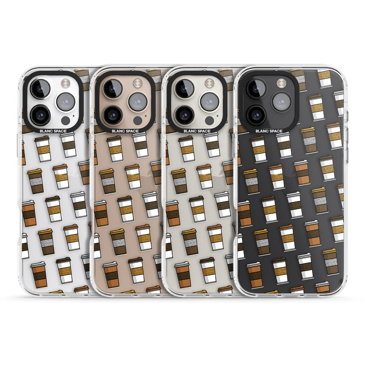 iPhone 16 Pro Max Coffee Cup Pattern Black Impact Phone Case