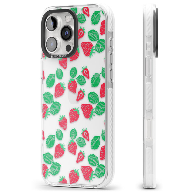 iPhone 16 Pro Max Strawberry Pattern Black Impact Phone Case