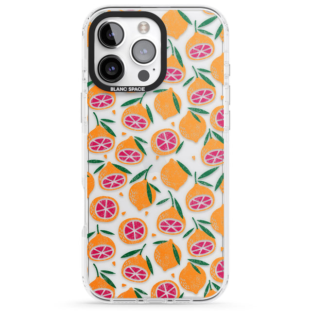 iPhone 16 Pro Max Blood Orange Fruit Pattern Transparent Black Impact Phone Case