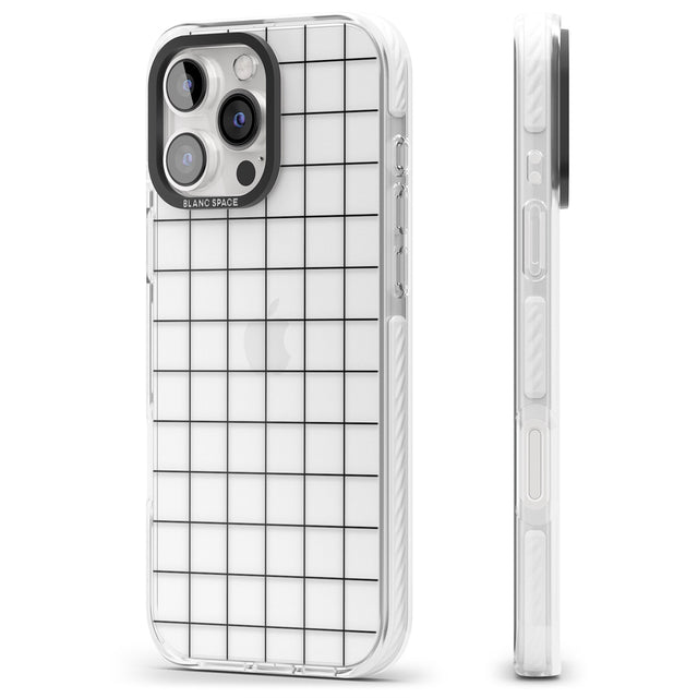 iPhone 16 Pro Max Simplistic Large Grid Pattern Black (Transparent) Black Impact Phone Case