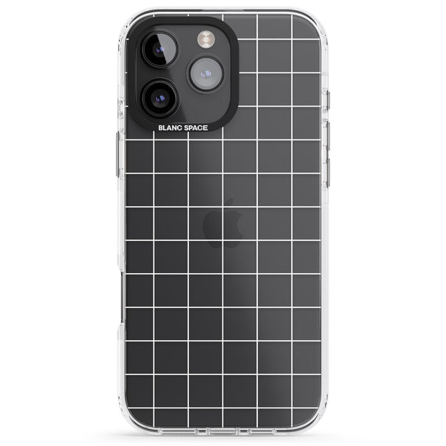 iPhone 16 Pro Max Simplistic Large Grid Pattern White (Transparent) Black Impact Phone Case