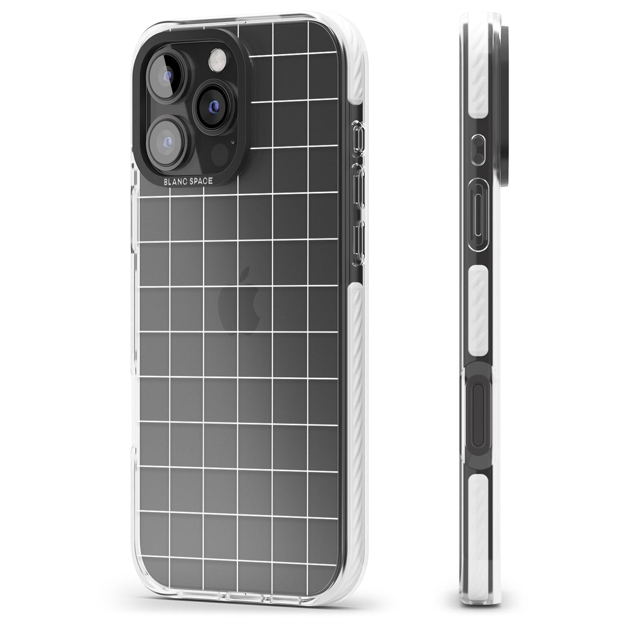 iPhone 16 Pro Max Simplistic Large Grid Pattern White (Transparent) Black Impact Phone Case