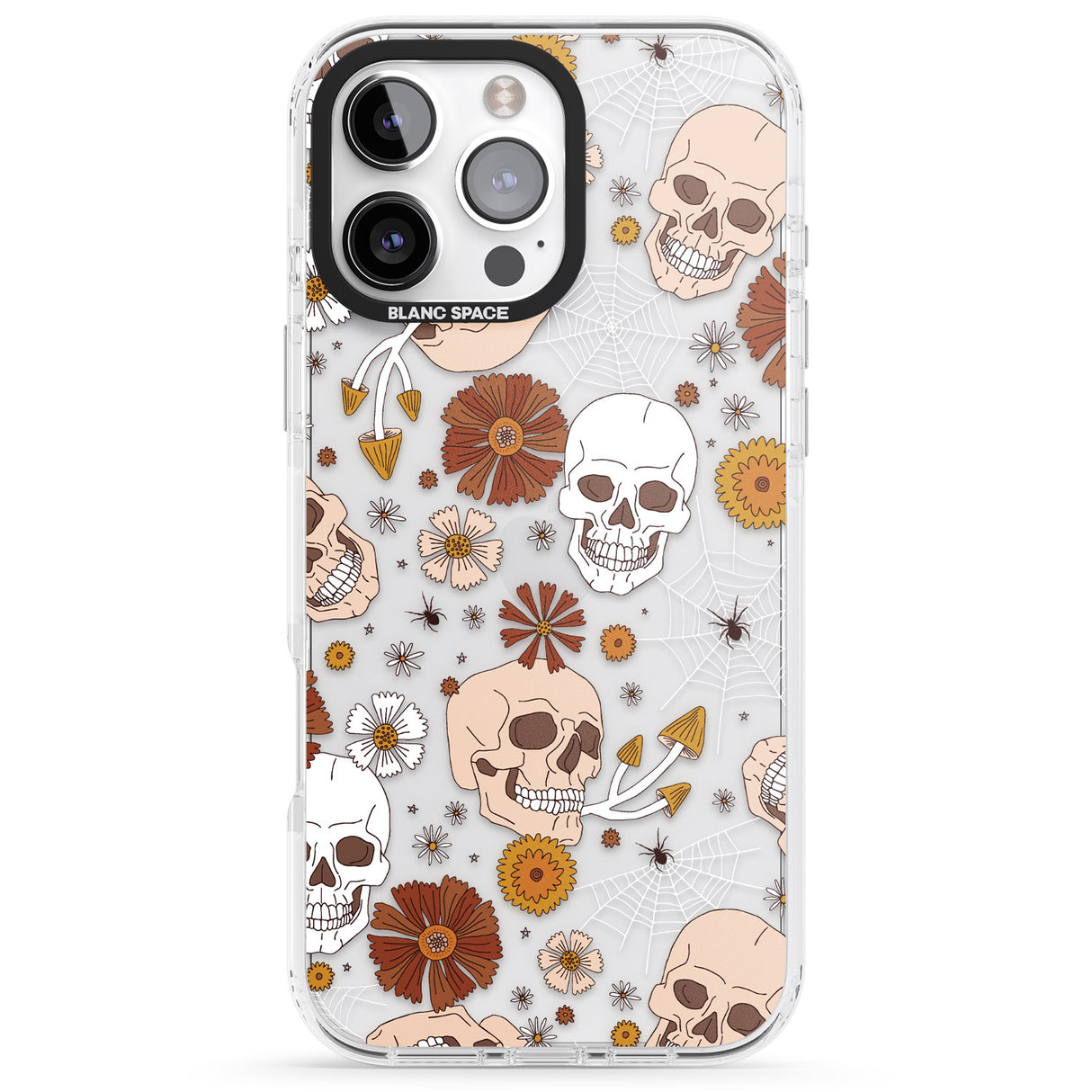 iPhone 16 Pro Max Halloween Skulls and Flowers Black Impact Phone Case