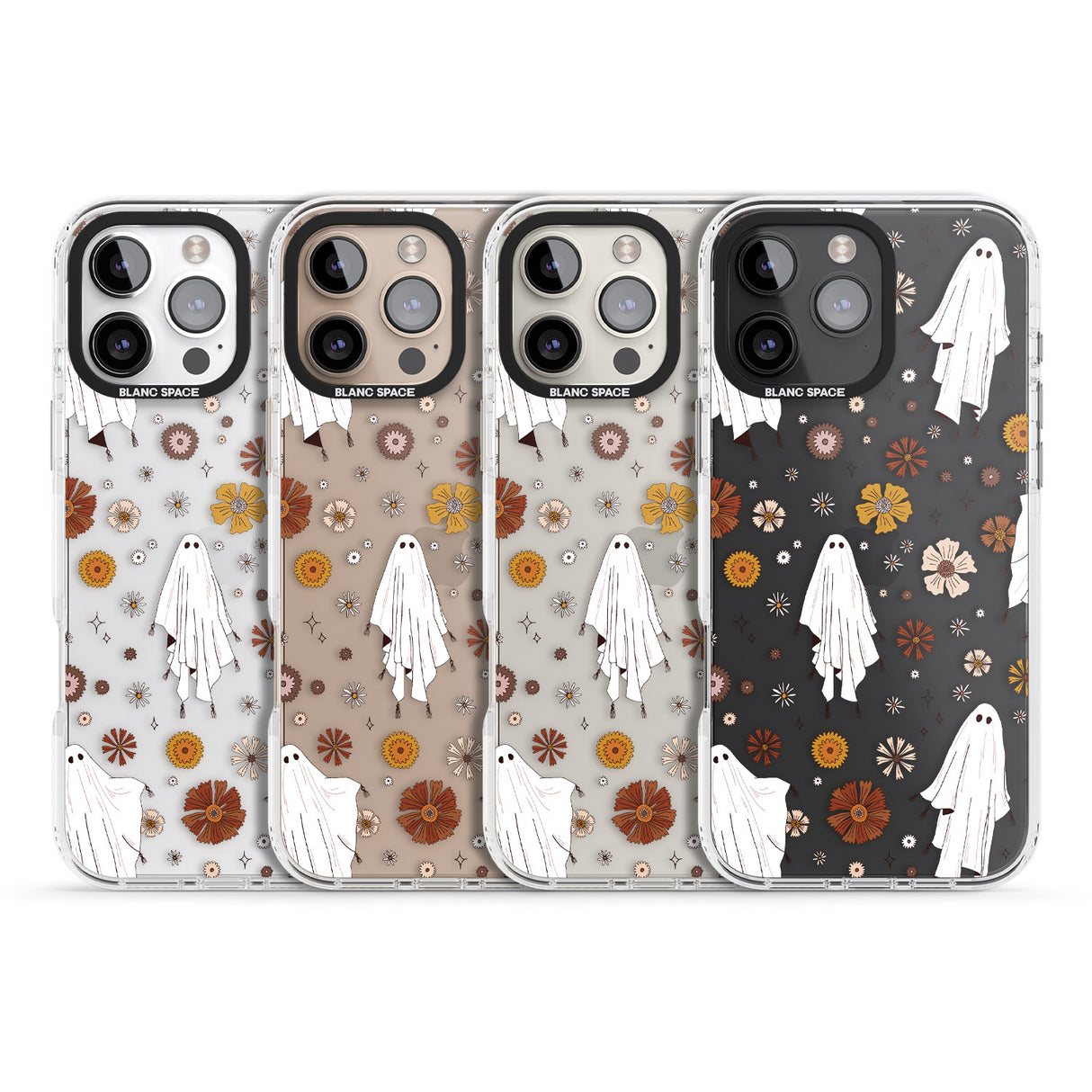 iPhone 16 Pro Max Halloween Ghosts and Flowers Black Impact Phone Case