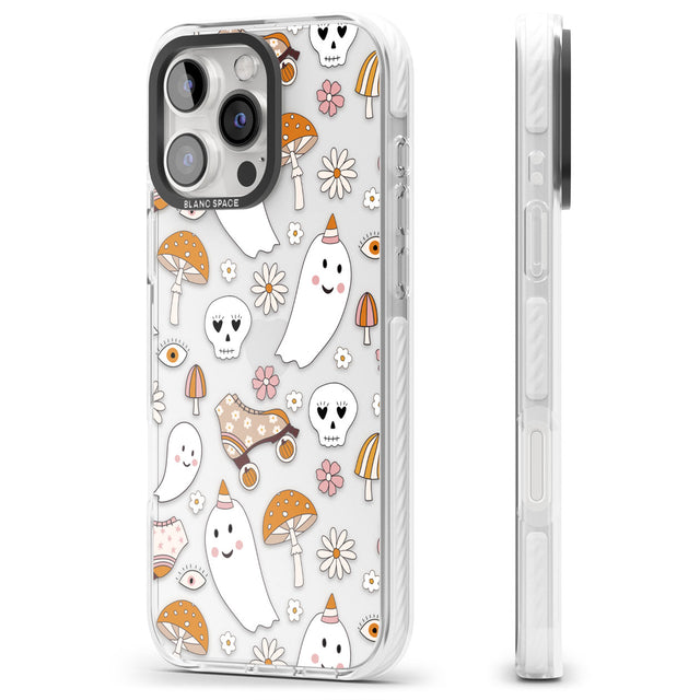 Cute Ghost and Skulls Pattern Impact Phone Case for iPhone 16 Pro, iPhone 16 Pro Max