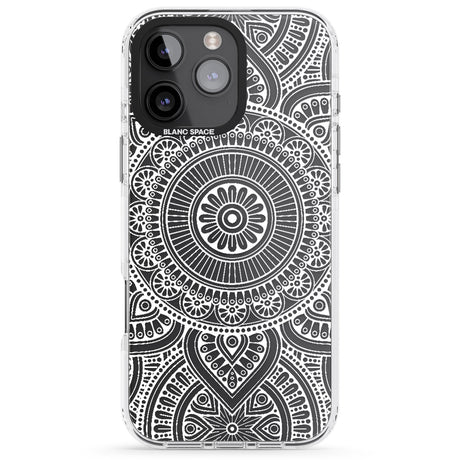 iPhone 16 Pro Max White Henna Flower Wheel Black Impact Phone Case