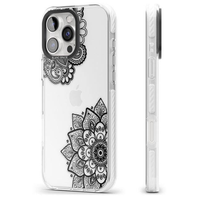 iPhone 16 Pro Max Black Henna Florals Black Impact Phone Case