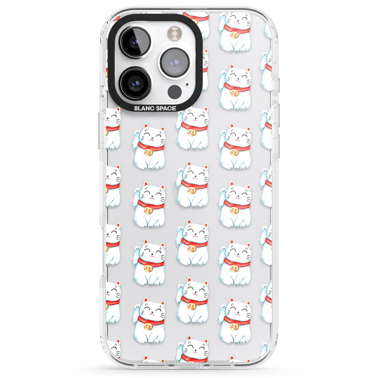 iPhone 16 Pro Max Lucky Cat Maneki-Neko Japanese Pattern Black Impact Phone Case