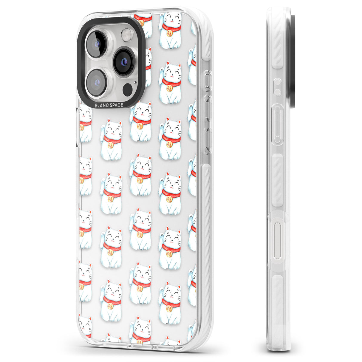 iPhone 16 Pro Max Lucky Cat Maneki-Neko Japanese Pattern Black Impact Phone Case