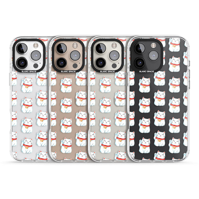 iPhone 16 Pro Max Lucky Cat Maneki-Neko Japanese Pattern Black Impact Phone Case