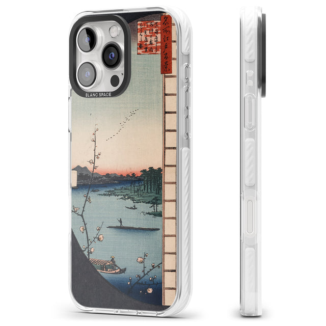 iPhone 16 Pro Max Vintage Japanese Illustrations Lake At Sunset Black Impact Phone Case