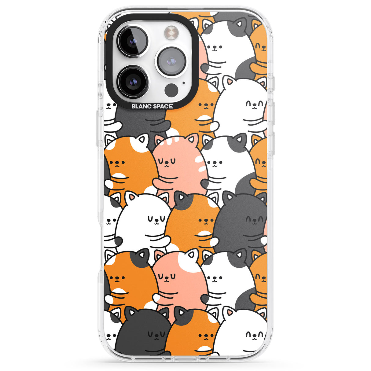 iPhone 16 Pro Max Spooning Cats Kawaii Pattern Black Impact Phone Case