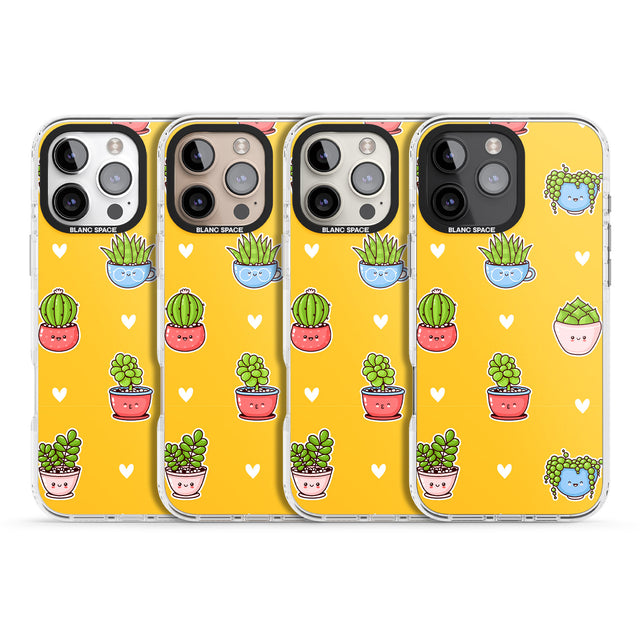 iPhone 16 Pro Max Plant Faces Kawaii Pattern Black Impact Phone Case